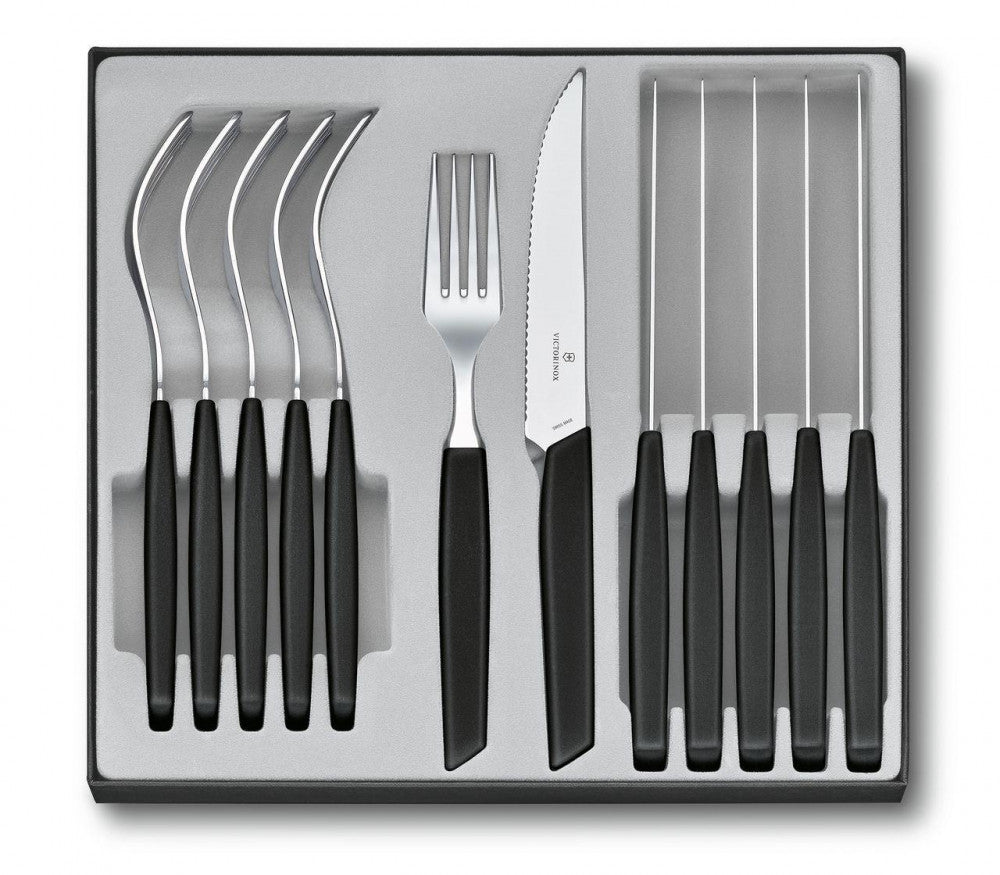 Swiss Modern Cutlery Set with Steak Knife 12 Pieces – Black
