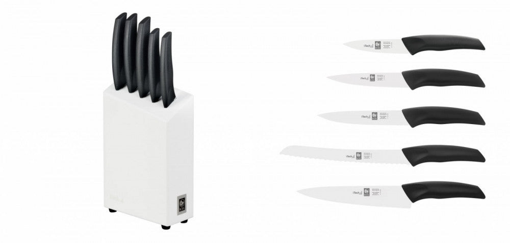 I-Tech Knife Set – 5 Pieces in White Knife Box with Black Knives